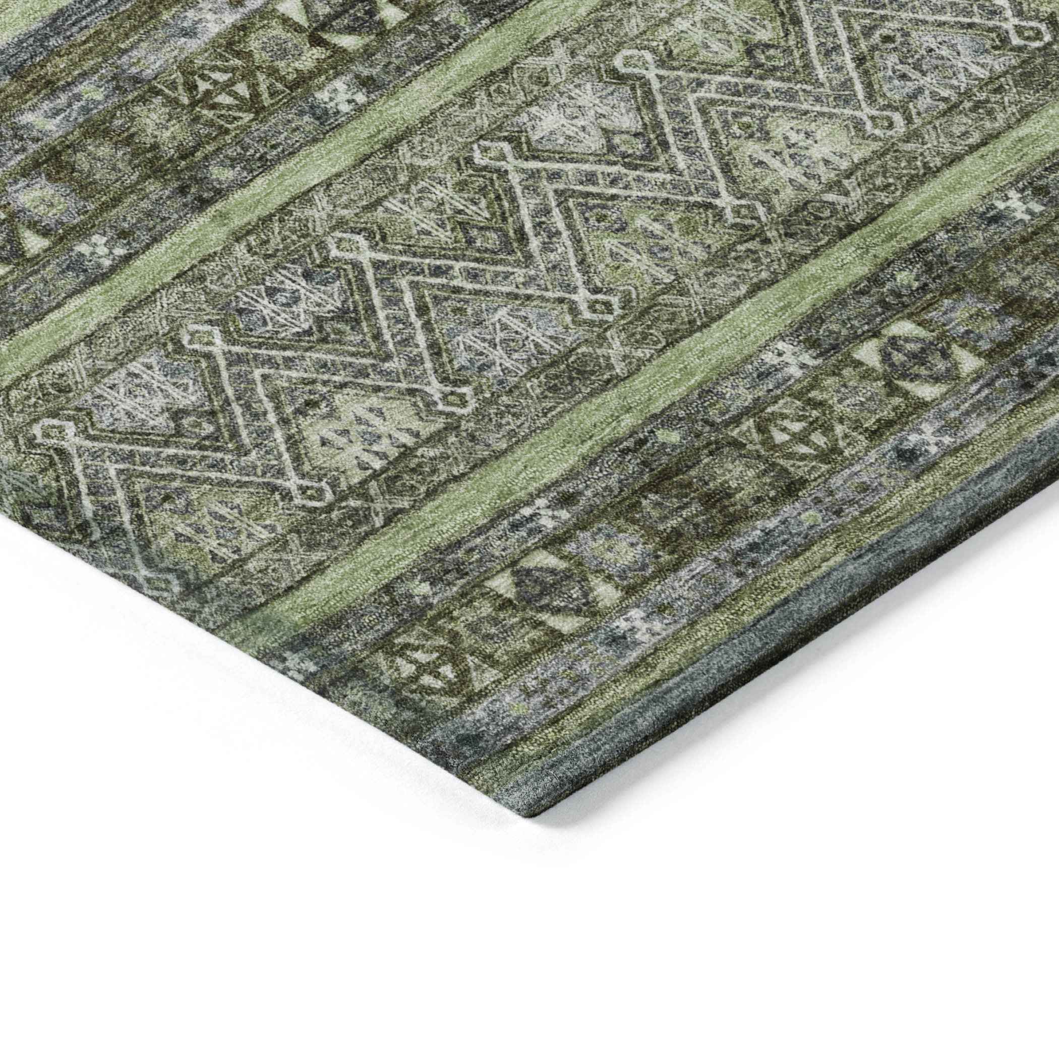 5' X 8' Olive Green Gray And Fern Green Southwestern Washable Indoor Outdoor Area Rug