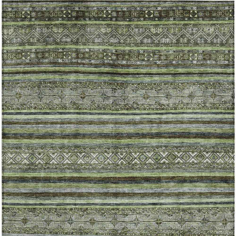 5' X 8' Olive Green Gray And Fern Green Southwestern Washable Indoor Outdoor Area Rug