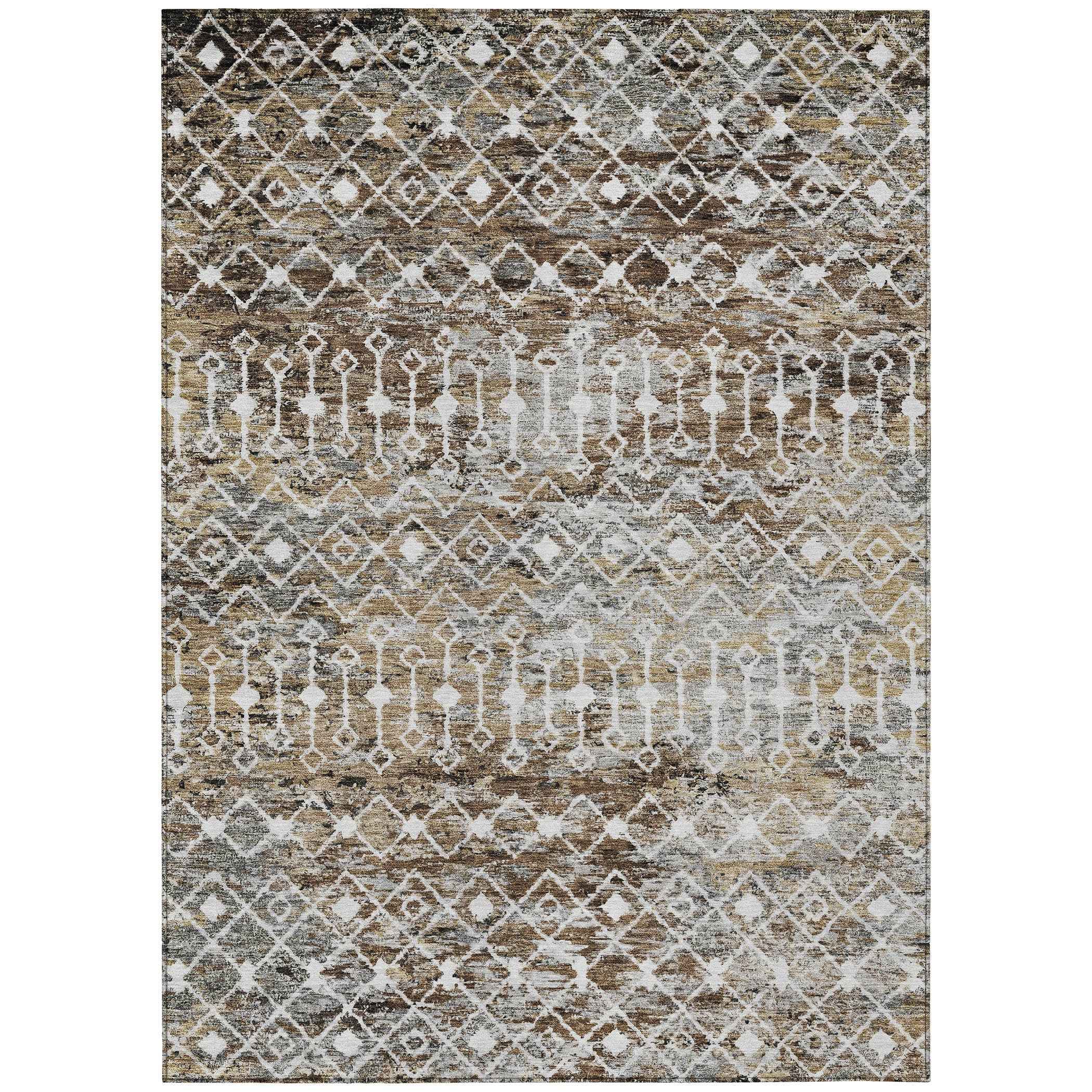 9' X 12' Brown And Beige Argyle Washable Indoor Outdoor Area Rug