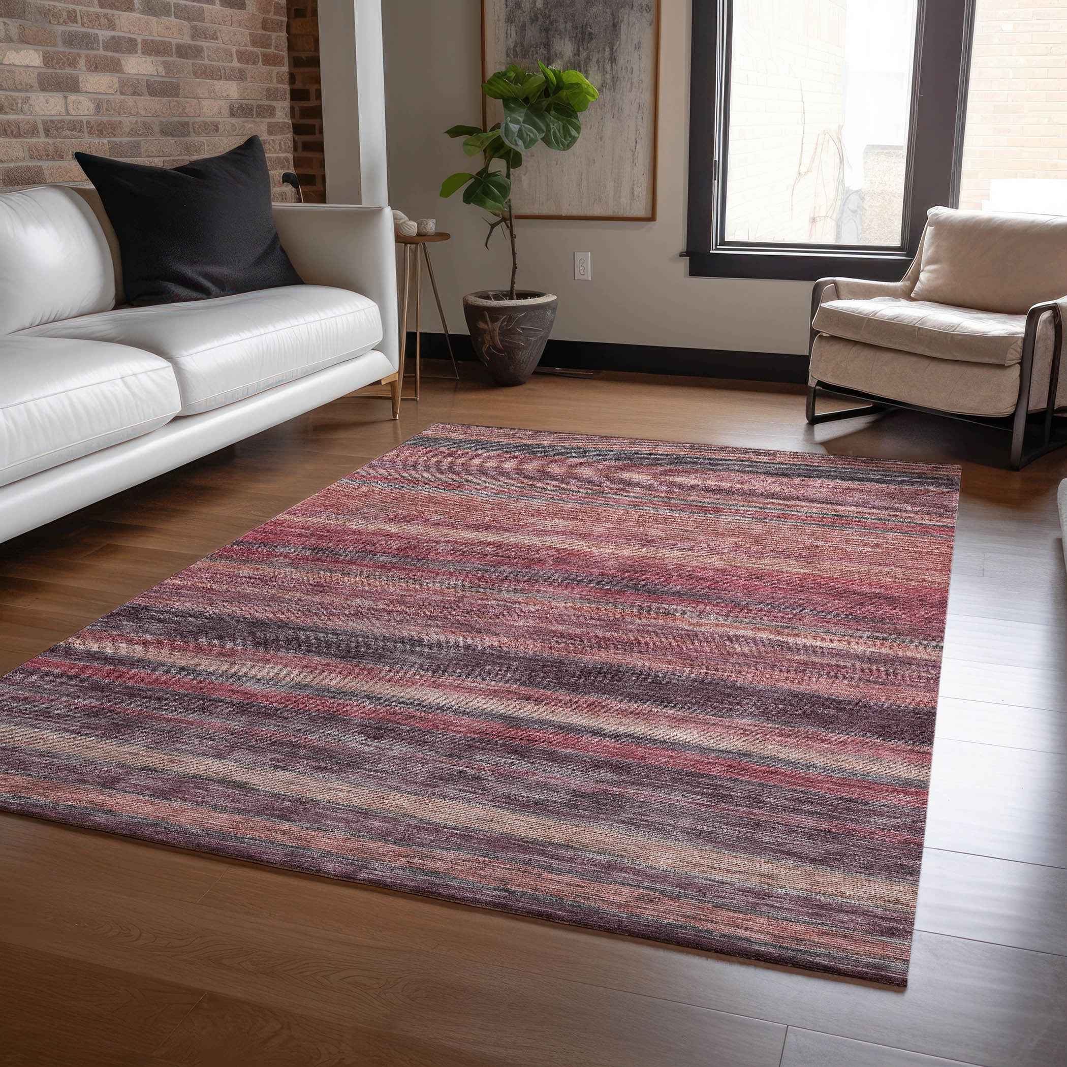 10' X 14' Rust And Blush Striped Washable Indoor Outdoor Area Rug