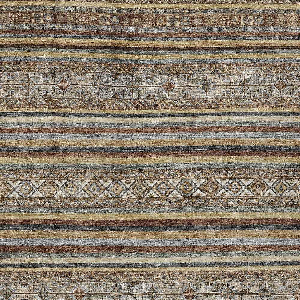 3' X 5' Brown Denim Blue And Beige Southwestern Washable Indoor Outdoor Area Rug