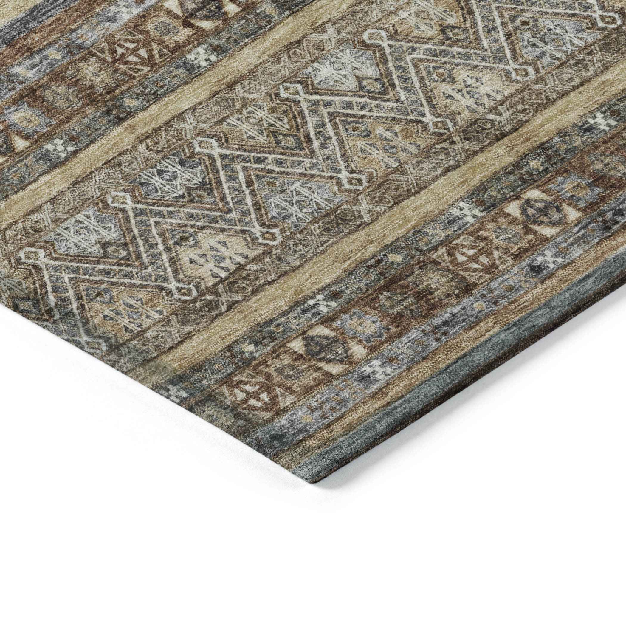 3' X 5' Brown Denim Blue And Beige Southwestern Washable Indoor Outdoor Area Rug