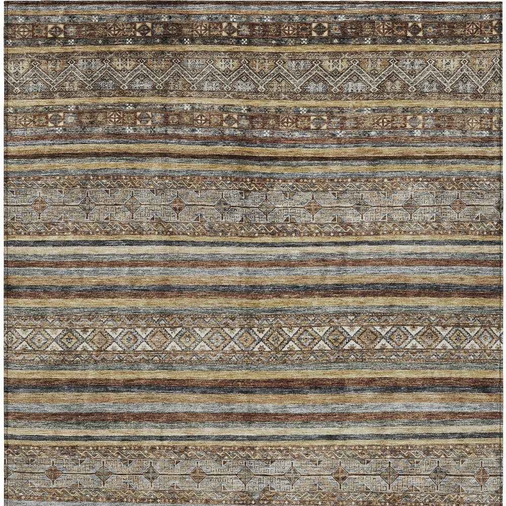 3' X 5' Brown Denim Blue And Beige Southwestern Washable Indoor Outdoor Area Rug