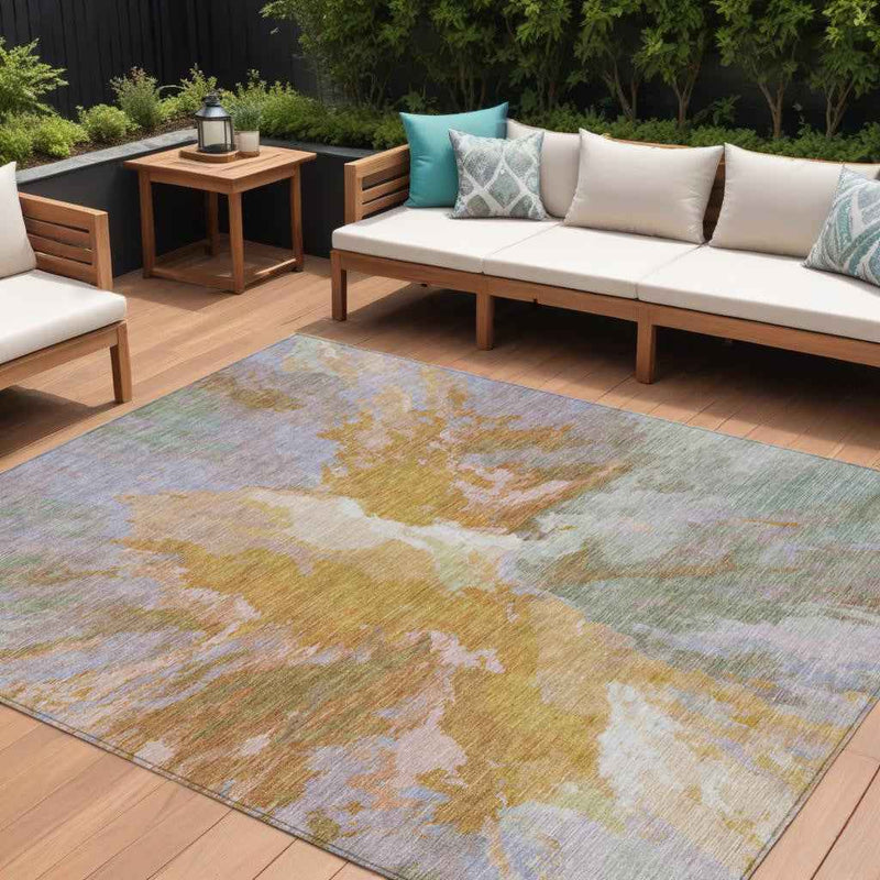 8' X 10' Rust And Lavender Abstract Washable Indoor Outdoor Area Rug