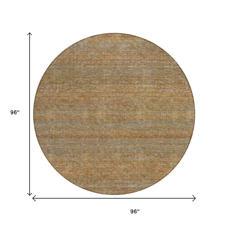 8' Taupe And Brown Round Striped Washable Indoor Outdoor Area Rug