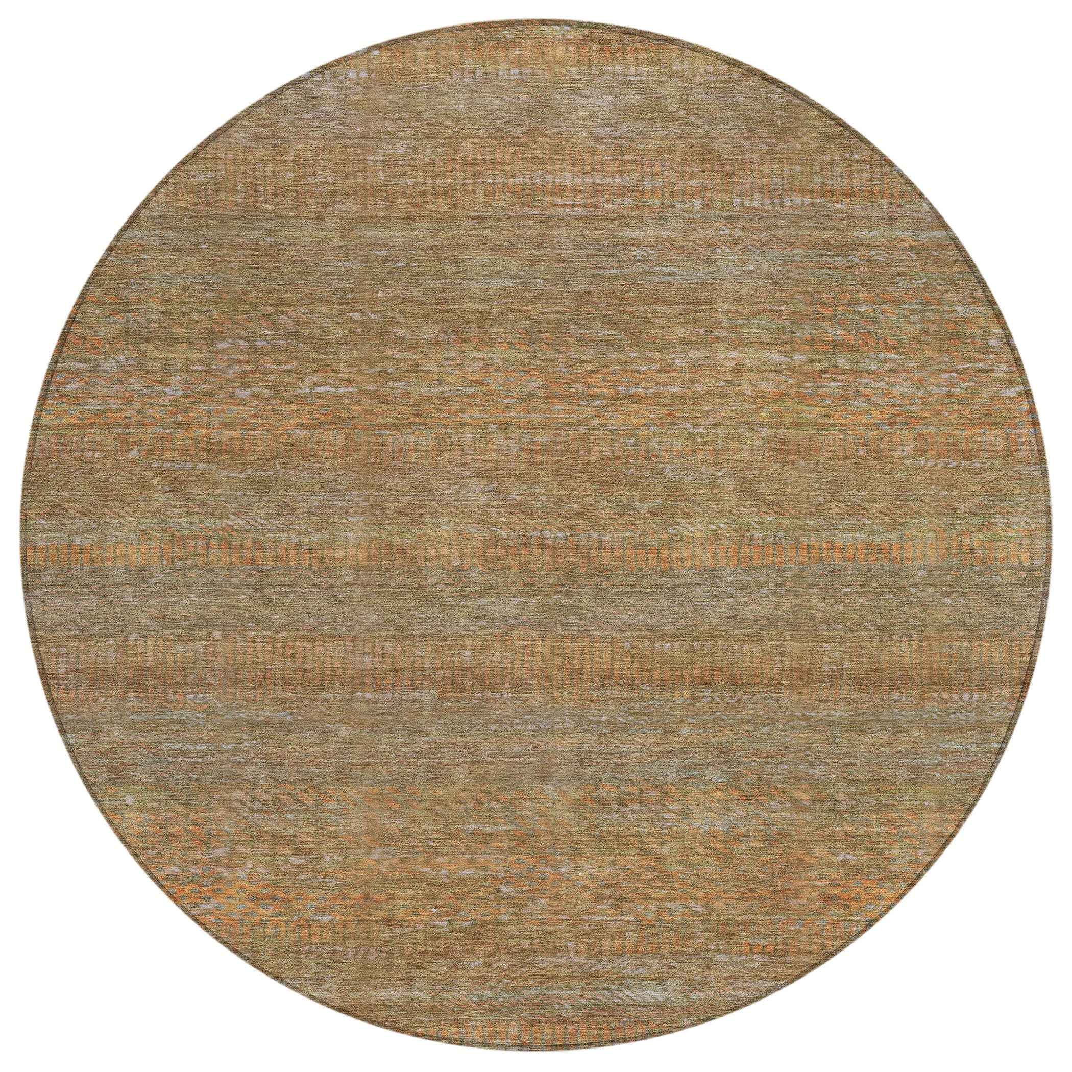 8' Taupe And Brown Round Striped Washable Indoor Outdoor Area Rug