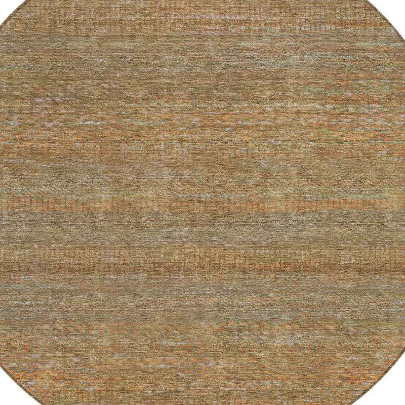 8' Taupe And Brown Round Striped Washable Indoor Outdoor Area Rug