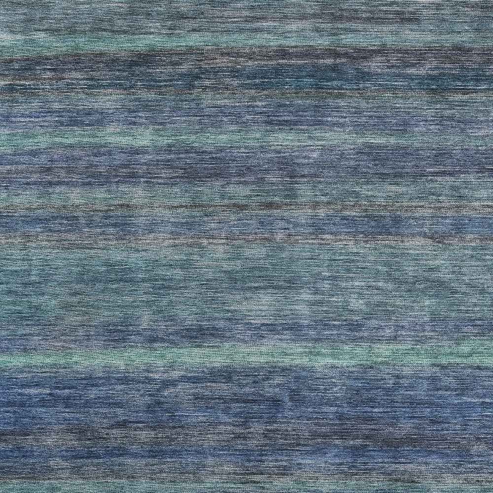 8' X 10' Blue And Gray Striped Washable Indoor Outdoor Area Rug