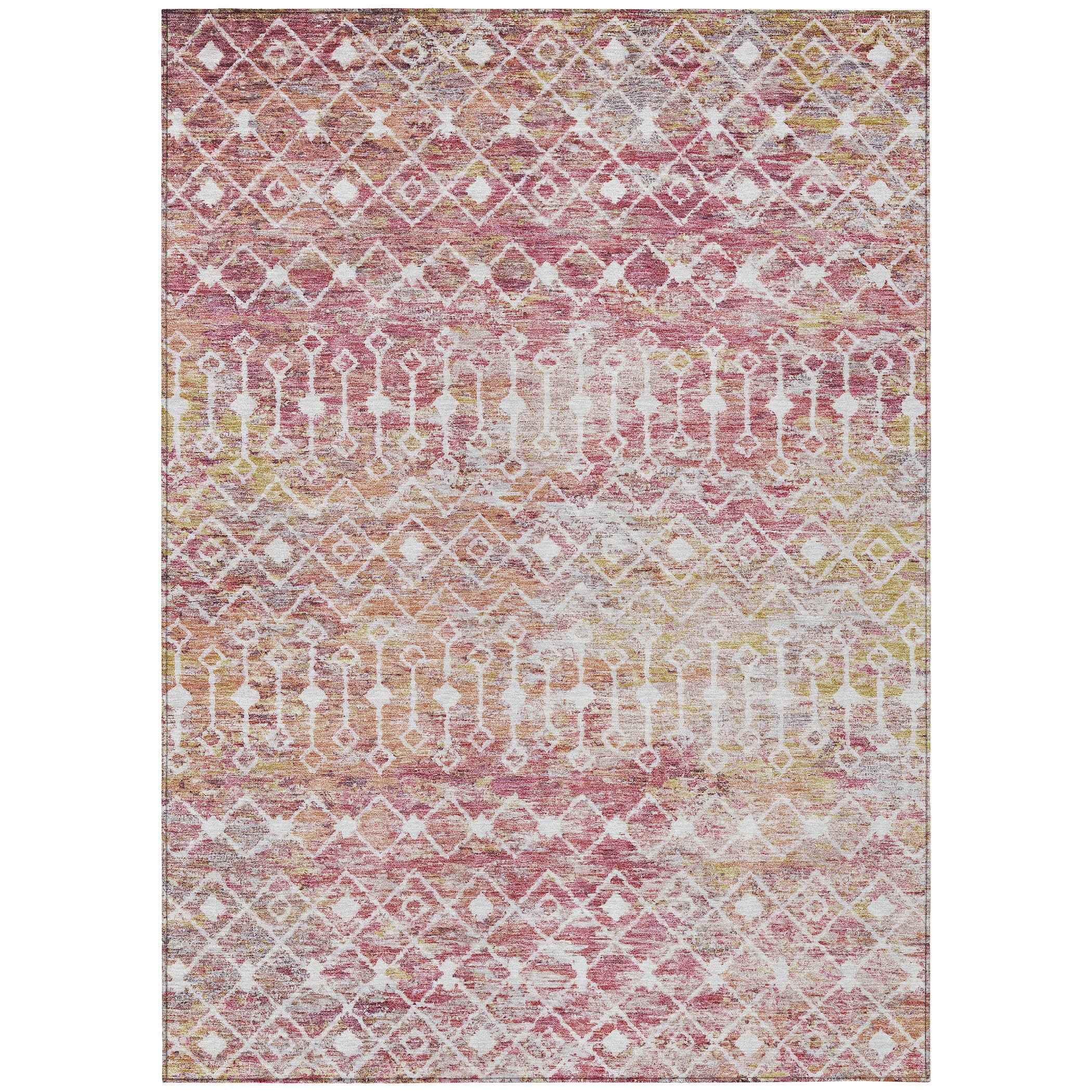 5' X 8' Pink And Ivory Argyle Washable Indoor Outdoor Area Rug