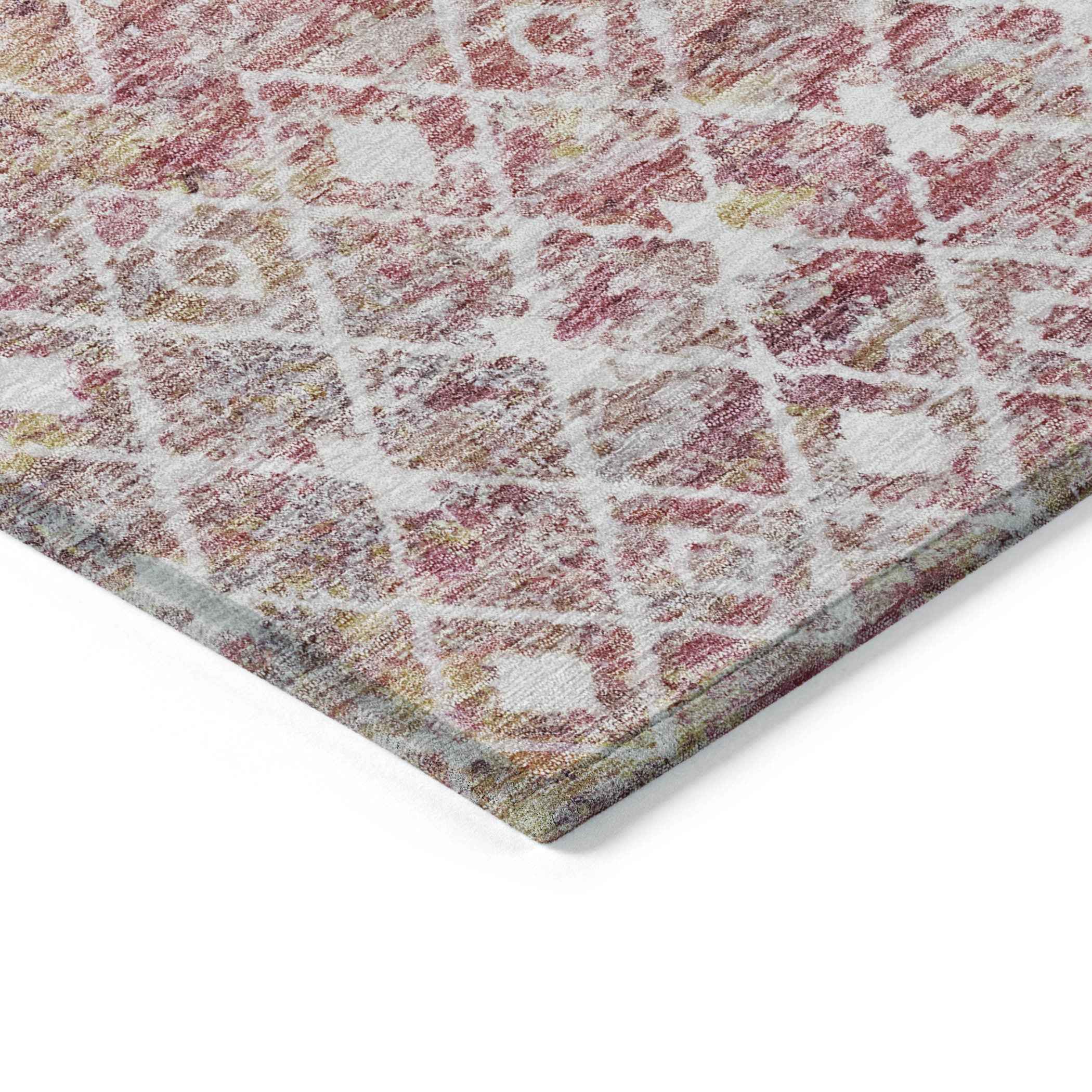 5' X 8' Pink And Ivory Argyle Washable Indoor Outdoor Area Rug