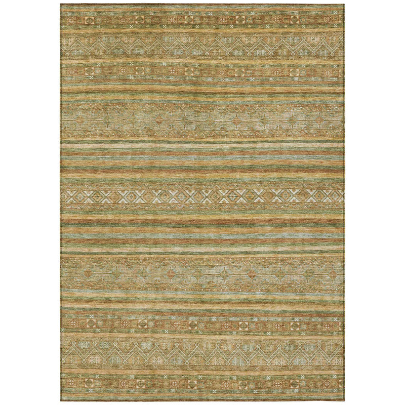 3' X 5' Artichoke Green Gold And Beige Southwestern Washable Indoor Outdoor Area Rug
