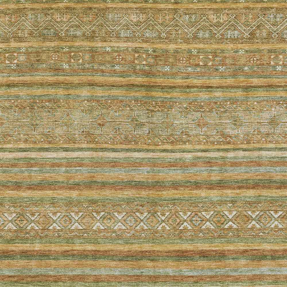 3' X 5' Artichoke Green Gold And Beige Southwestern Washable Indoor Outdoor Area Rug