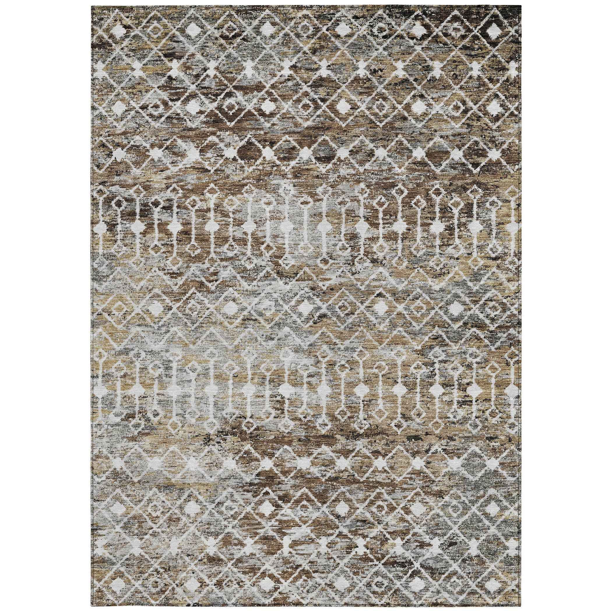 3' X 5' Brown And Beige Argyle Washable Indoor Outdoor Area Rug
