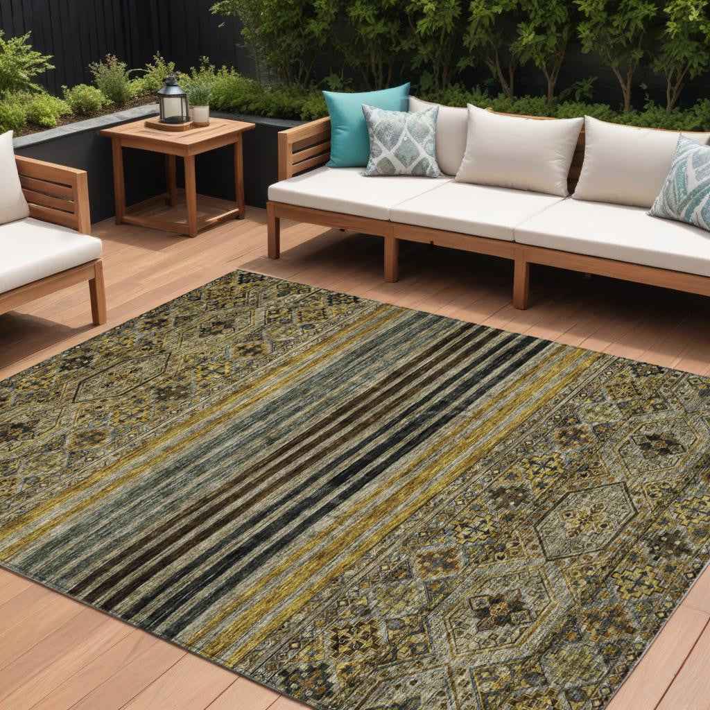 8' X 10' Gray Gold And Brown Medallion Washable Indoor Outdoor Area Rug