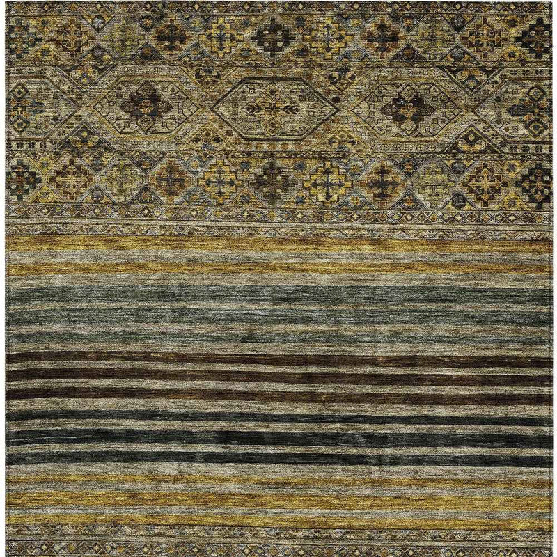 8' X 10' Gray Gold And Brown Medallion Washable Indoor Outdoor Area Rug