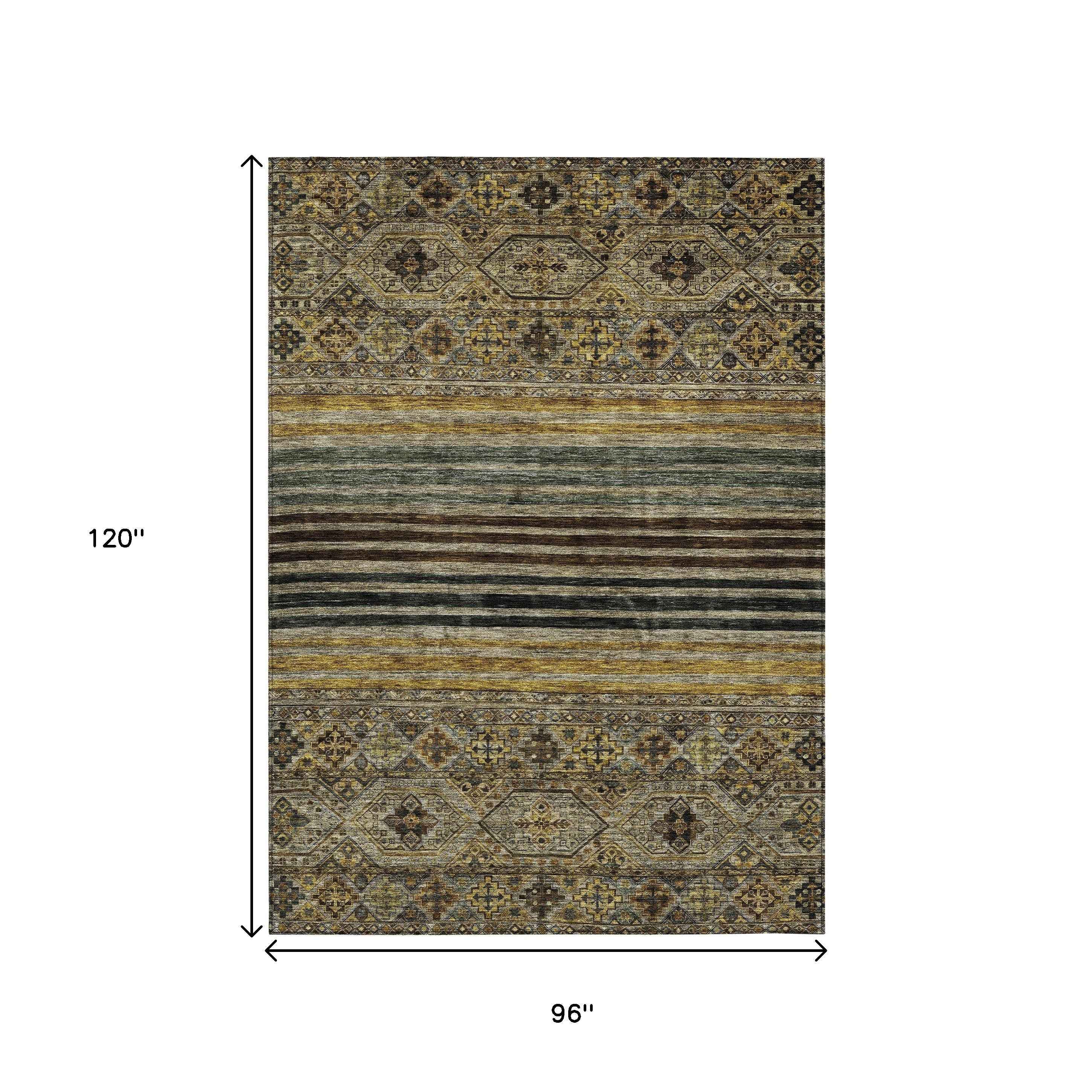 8' X 10' Gray Gold And Brown Medallion Washable Indoor Outdoor Area Rug