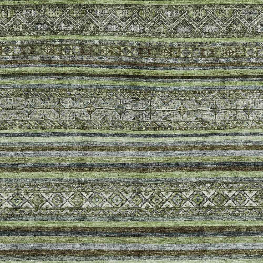 10' X 14' Olive Green Gray And Fern Green Southwestern Washable Indoor Outdoor Area Rug