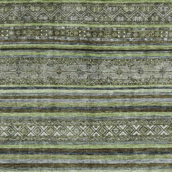10' X 14' Olive Green Gray And Fern Green Southwestern Washable Indoor Outdoor Area Rug