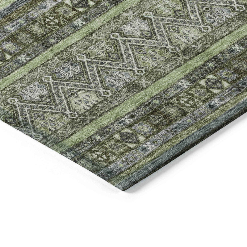 10' X 14' Olive Green Gray And Fern Green Southwestern Washable Indoor Outdoor Area Rug