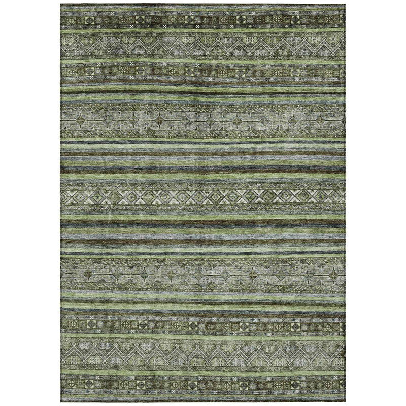 10' X 14' Olive Green Gray And Fern Green Southwestern Washable Indoor Outdoor Area Rug
