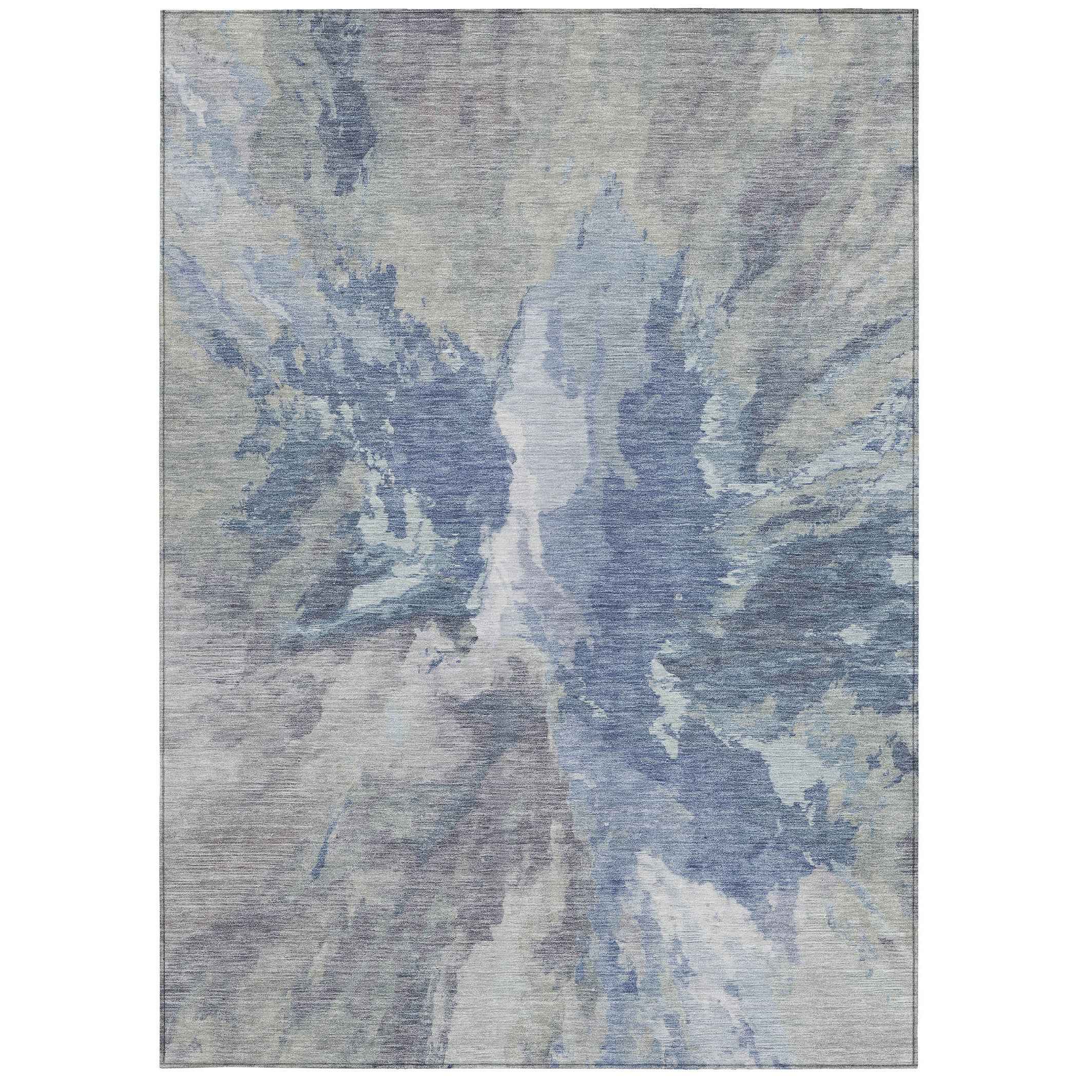 9' X 12' Denim Blue And Linen Abstract Washable Indoor Outdoor Area Rug
