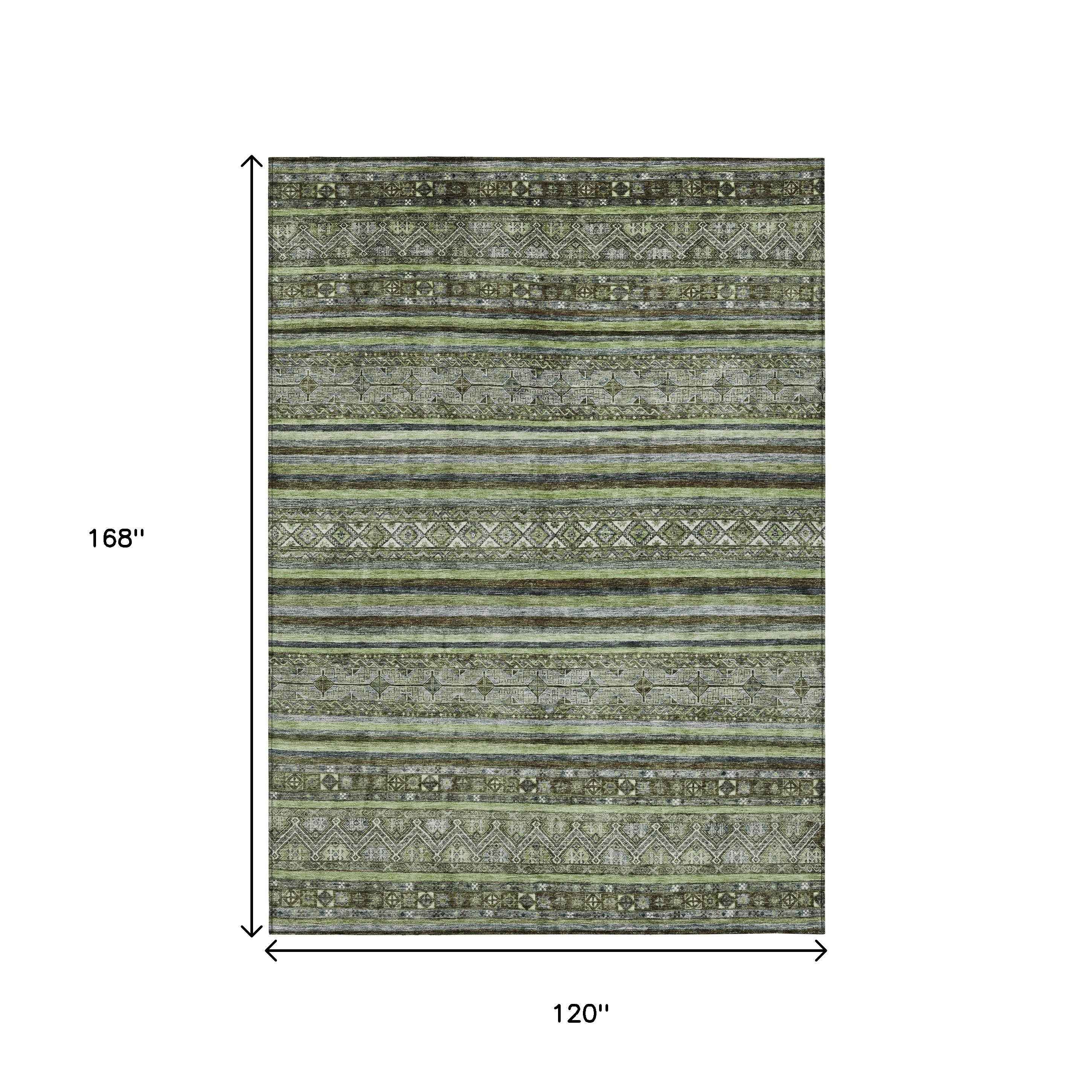 10' X 14' Olive Green Gray And Fern Green Southwestern Washable Indoor Outdoor Area Rug