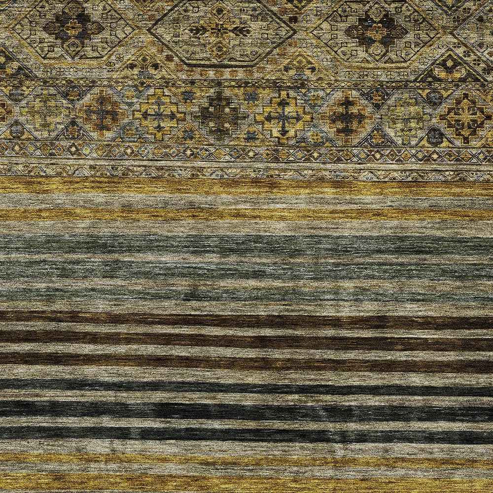 8' X 10' Gray Gold And Brown Medallion Washable Indoor Outdoor Area Rug