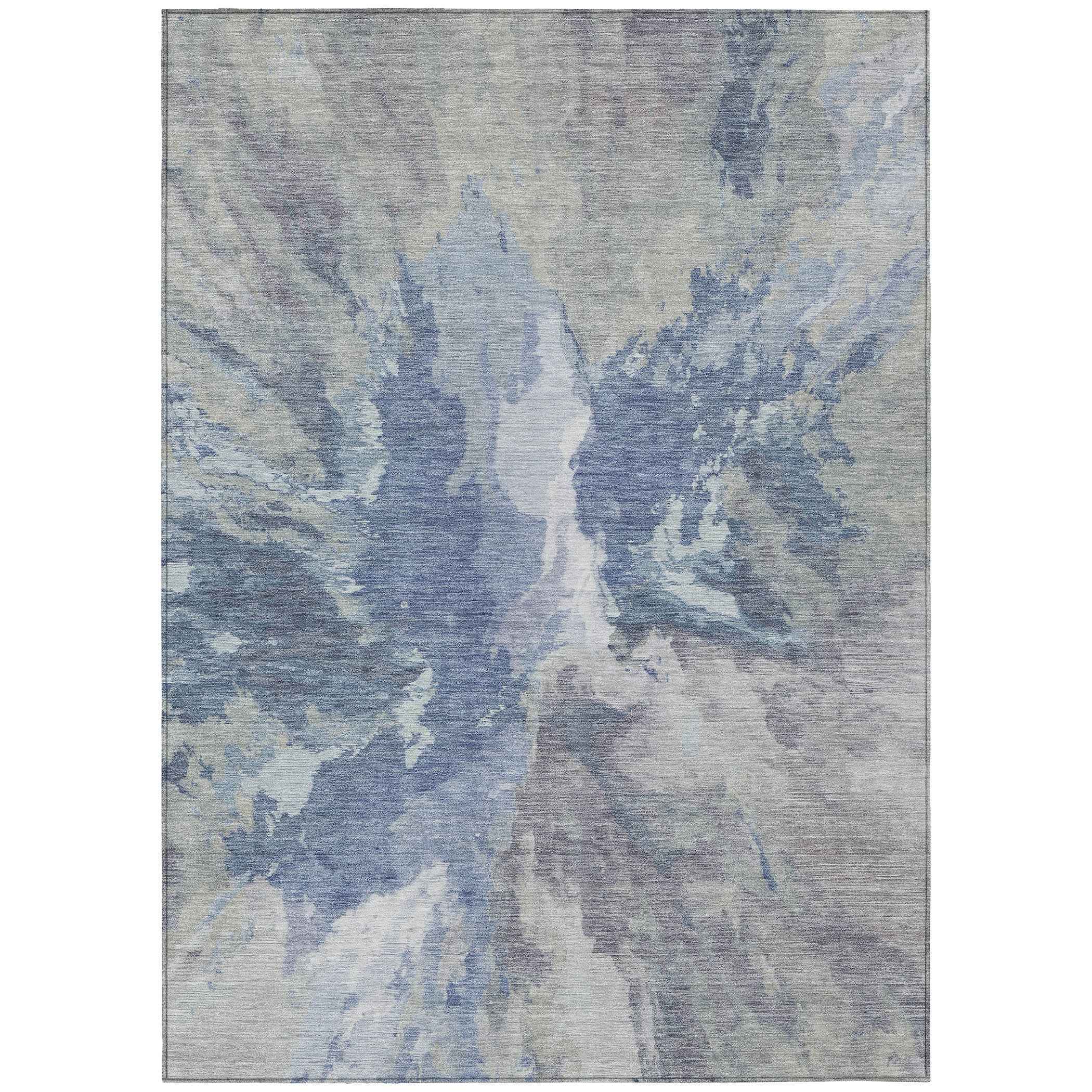 9' X 12' Denim Blue And Linen Abstract Washable Indoor Outdoor Area Rug
