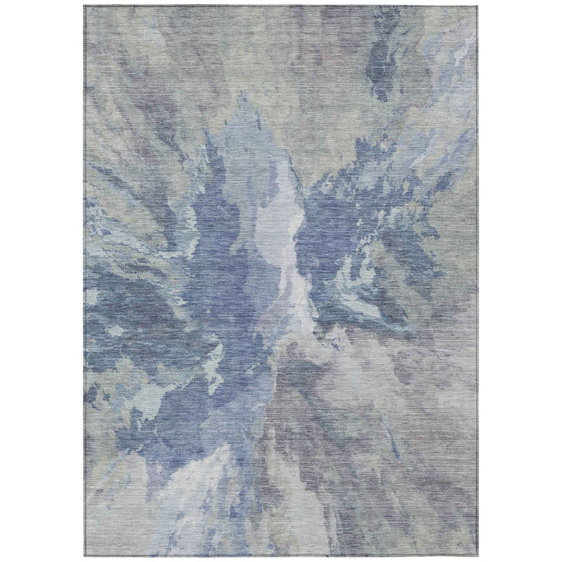 9' X 12' Denim Blue And Linen Abstract Washable Indoor Outdoor Area Rug