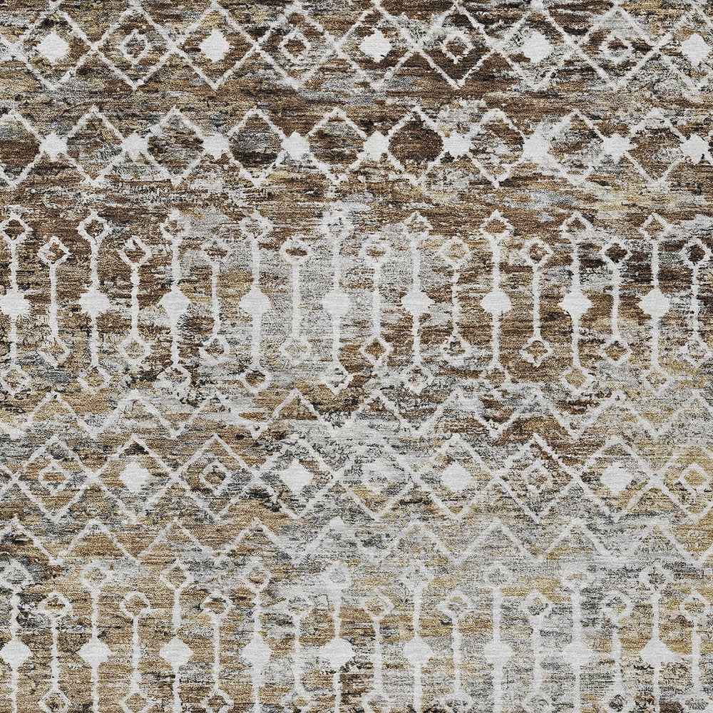 8' X 10' Brown And Beige Argyle Washable Indoor Outdoor Area Rug