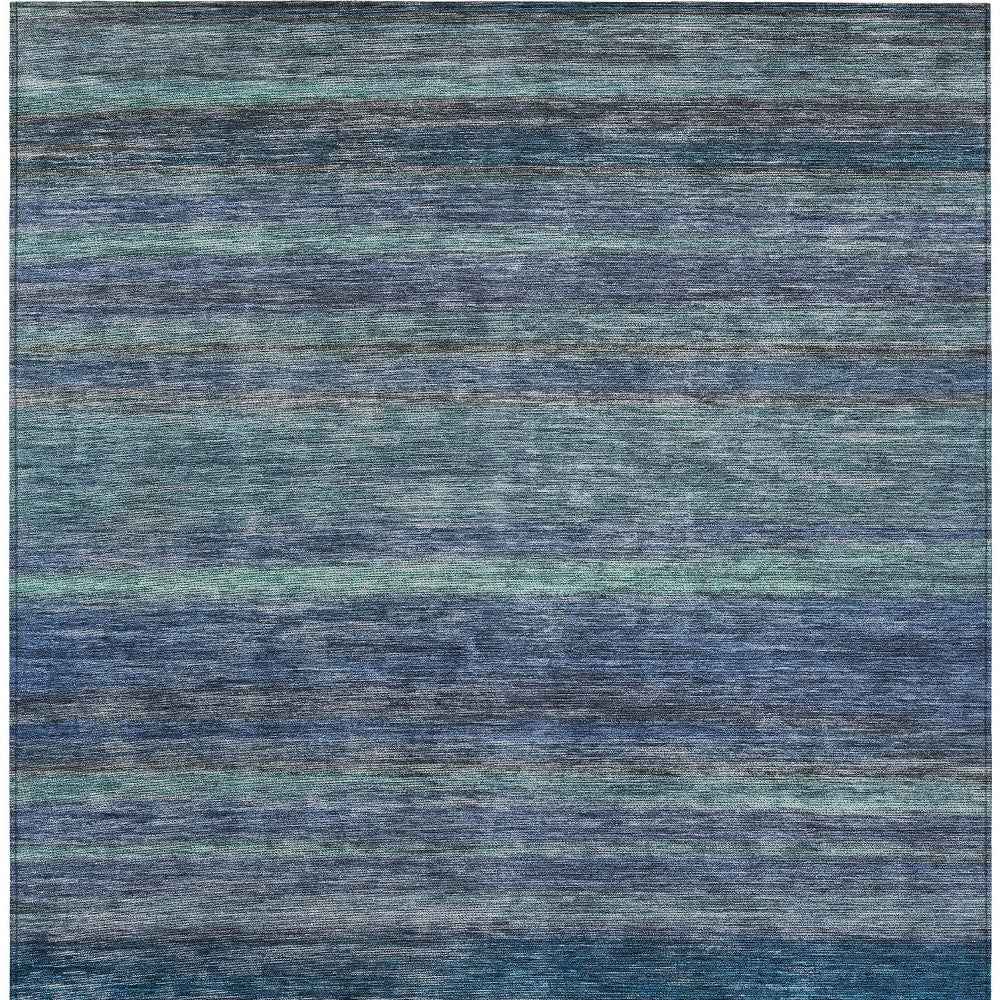 5' X 8' Blue And Gray Striped Washable Indoor Outdoor Area Rug