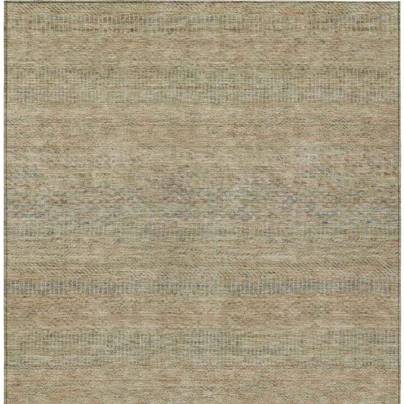 3' X 5' Beige And Taupe Striped Washable Indoor Outdoor Area Rug