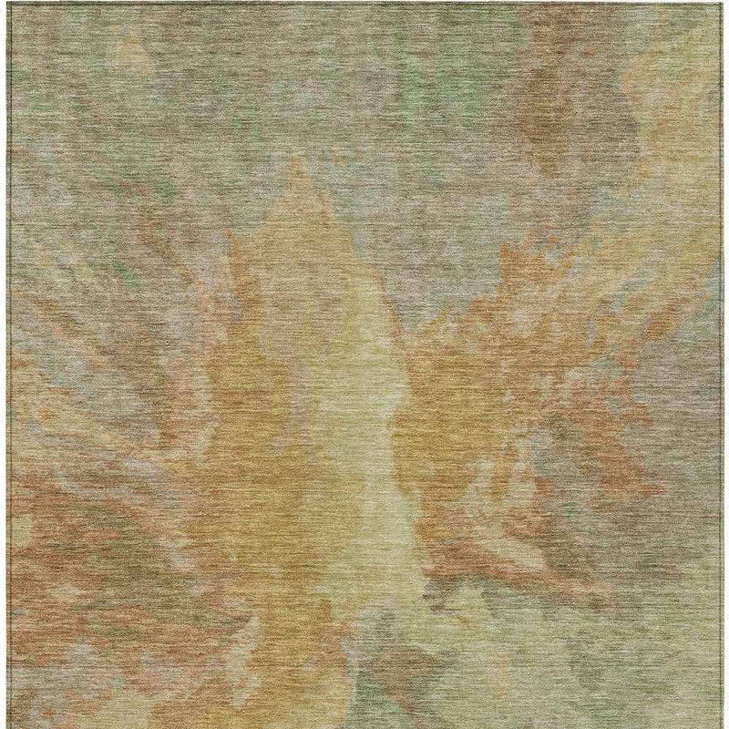 9' X 12' Artichoke Green And Gold Abstract Washable Indoor Outdoor Area Rug