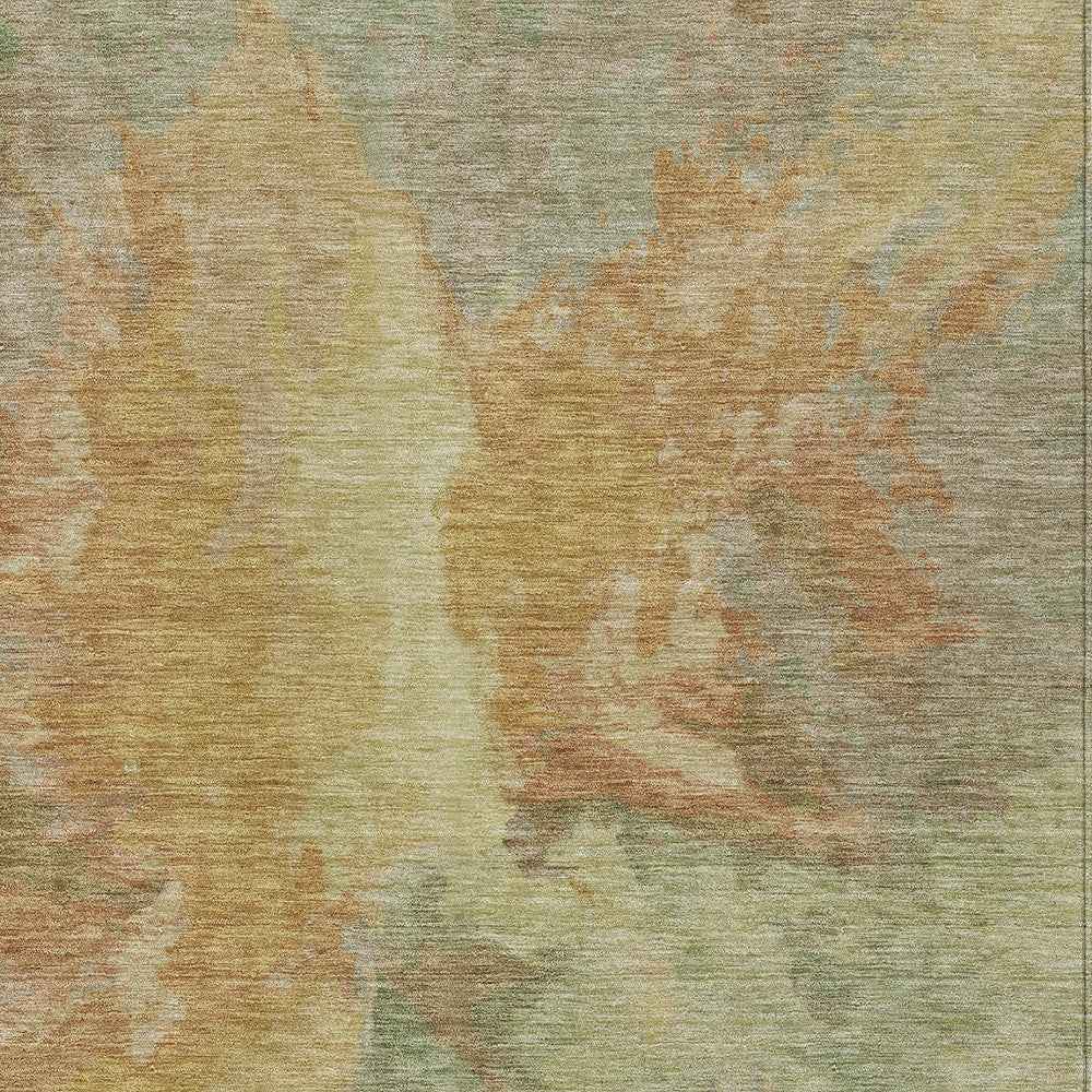 9' X 12' Artichoke Green And Gold Abstract Washable Indoor Outdoor Area Rug