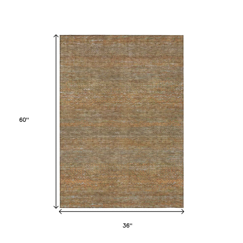3' X 5' Taupe And Brown Striped Washable Indoor Outdoor Area Rug
