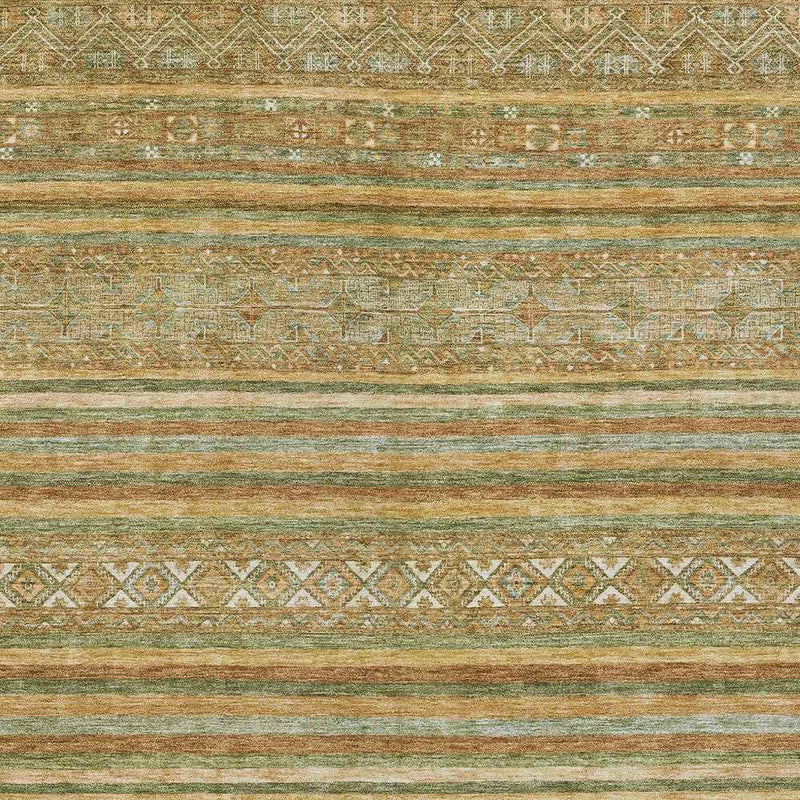 5' X 8' Artichoke Green Gold And Beige Southwestern Washable Indoor Outdoor Area Rug