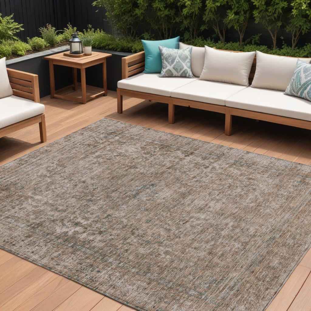 9' X 12' Brown And Beige Abstract Washable Indoor Outdoor Area Rug