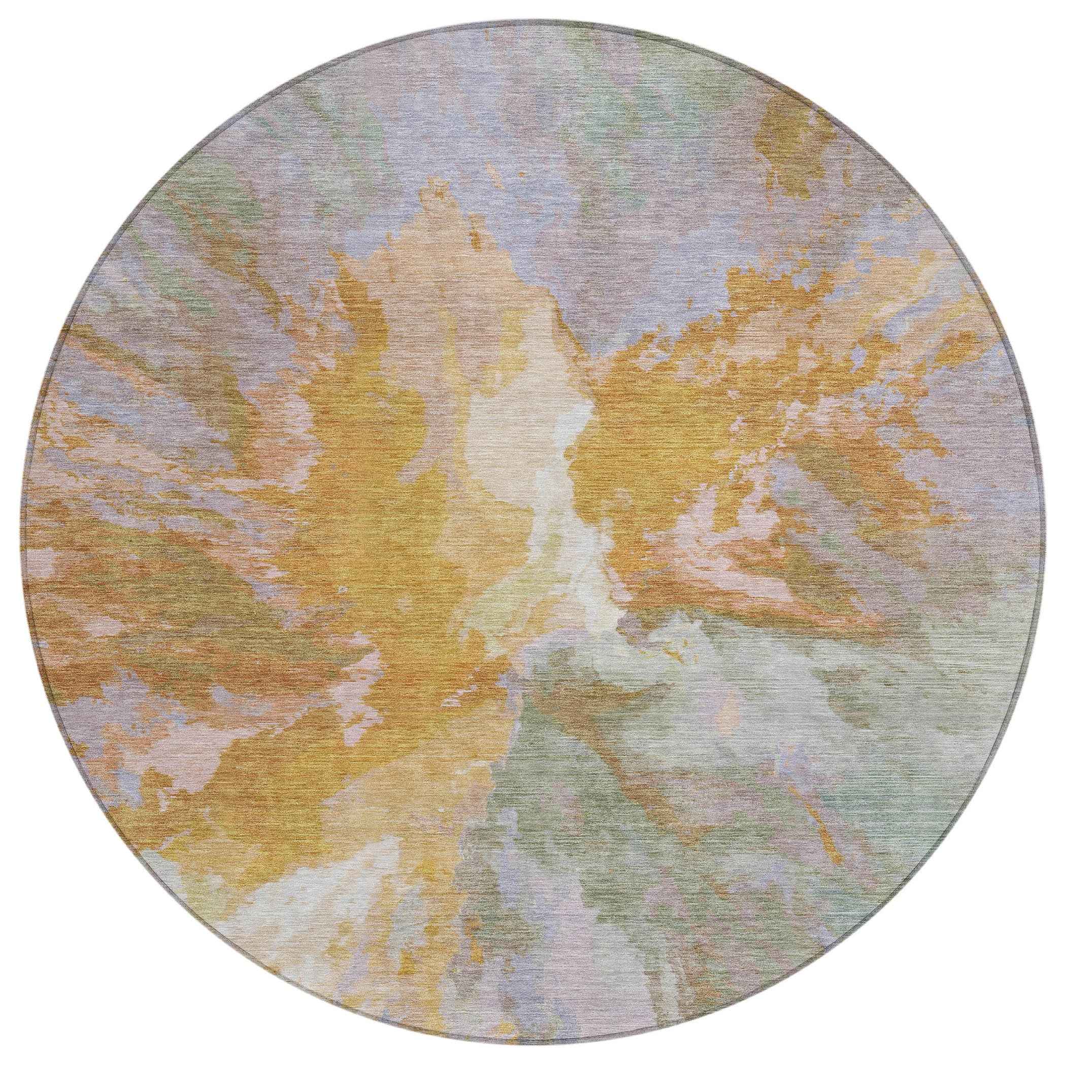 8' Rust And Lavender Round Abstract Washable Indoor Outdoor Area Rug