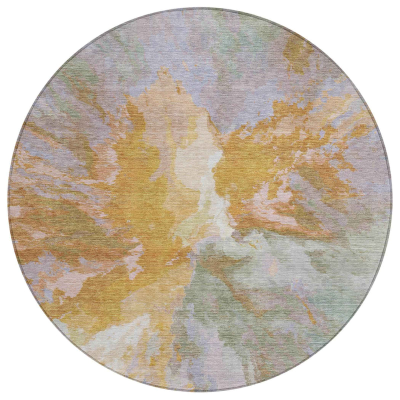 8' Rust And Lavender Round Abstract Washable Indoor Outdoor Area Rug