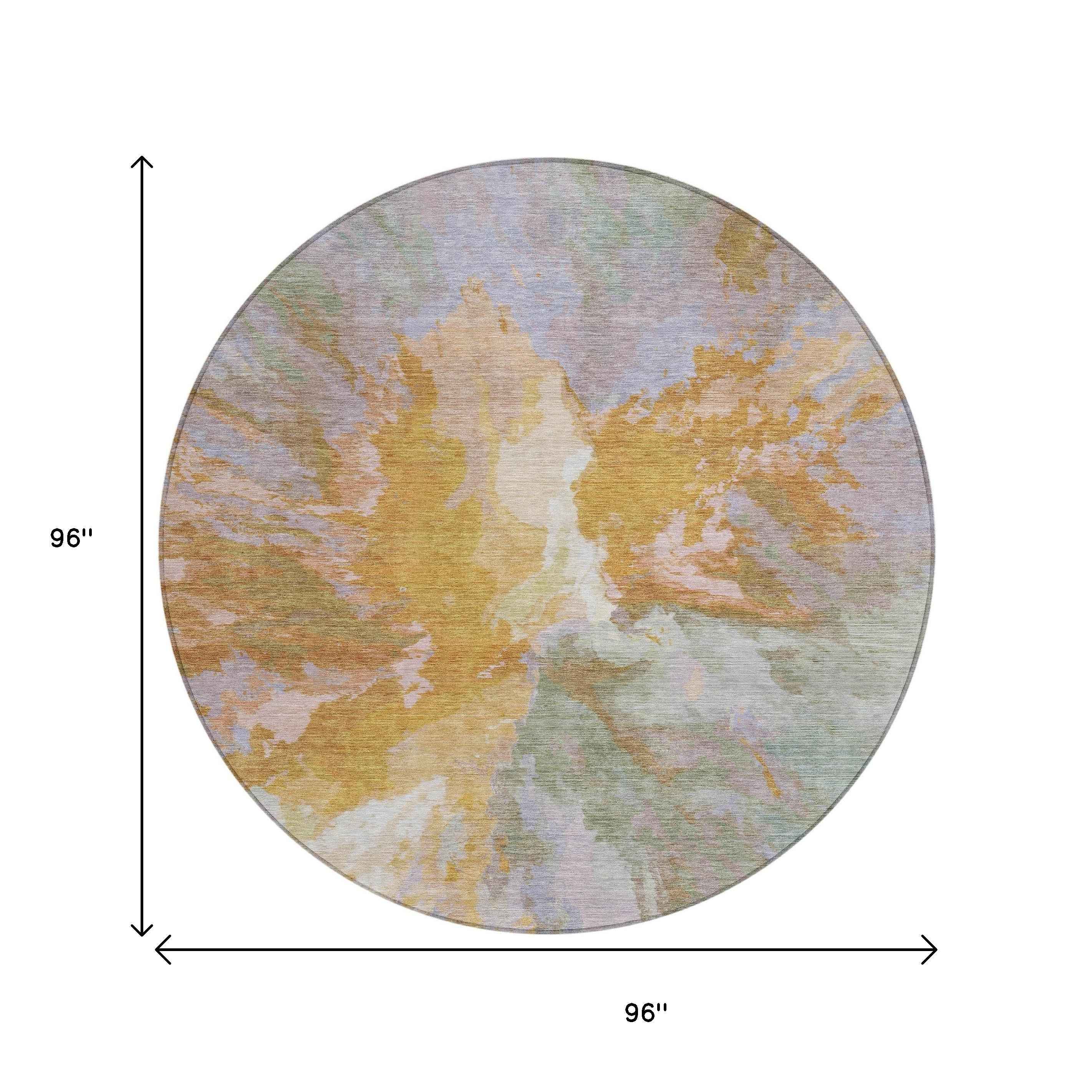 8' Rust And Lavender Round Abstract Washable Indoor Outdoor Area Rug