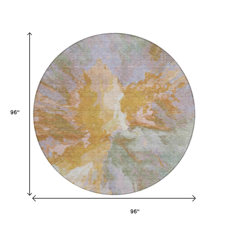 8' Rust And Lavender Round Abstract Washable Indoor Outdoor Area Rug