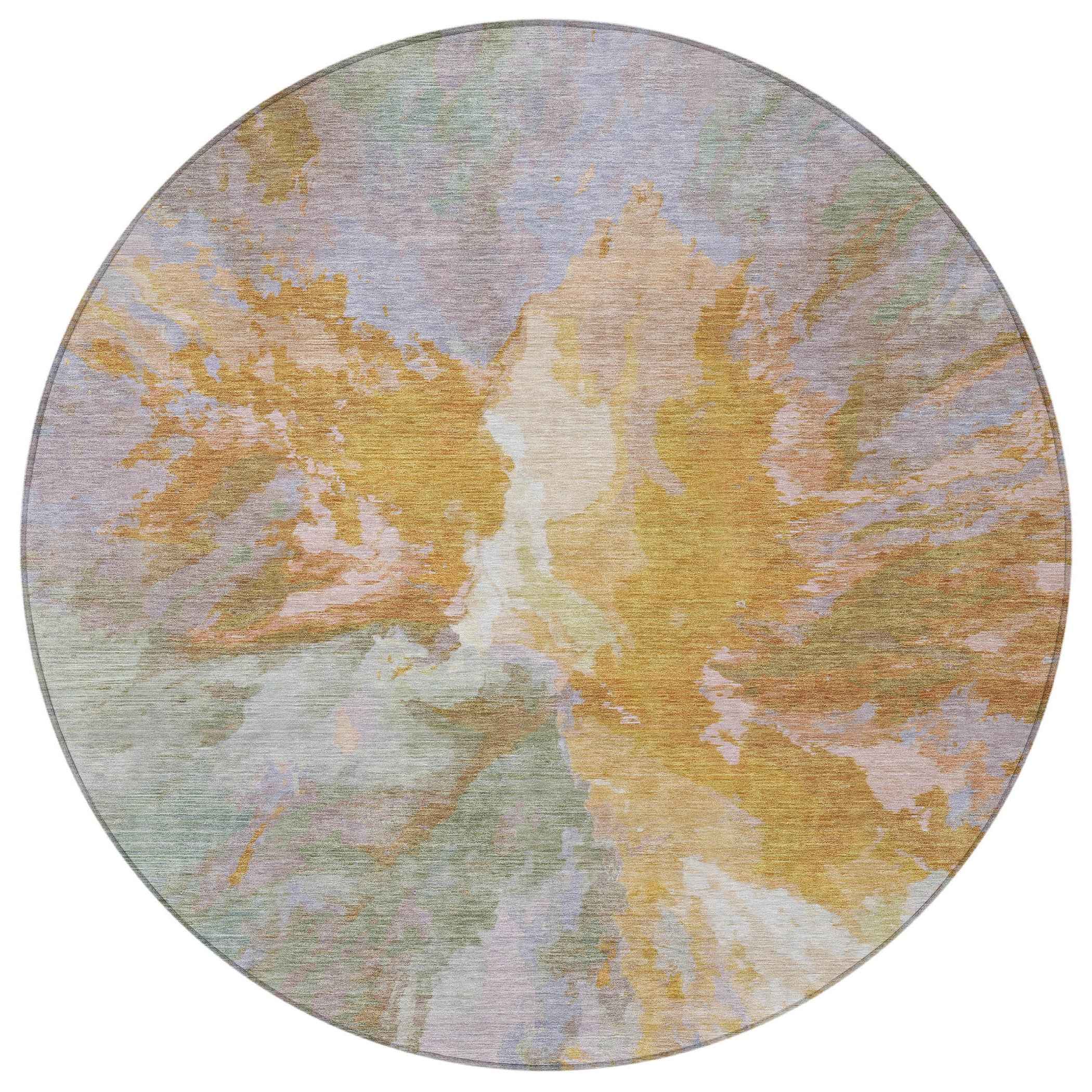 8' Rust And Lavender Round Abstract Washable Indoor Outdoor Area Rug