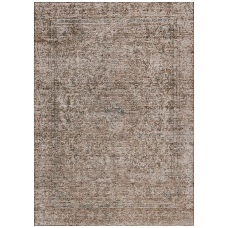 5' X 8' Brown And Beige Abstract Washable Indoor Outdoor Area Rug
