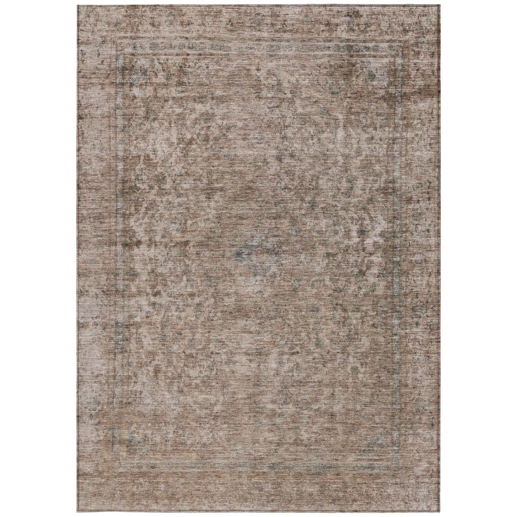 5' X 8' Brown And Beige Abstract Washable Indoor Outdoor Area Rug