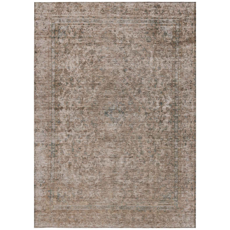 5' X 8' Brown And Beige Abstract Washable Indoor Outdoor Area Rug