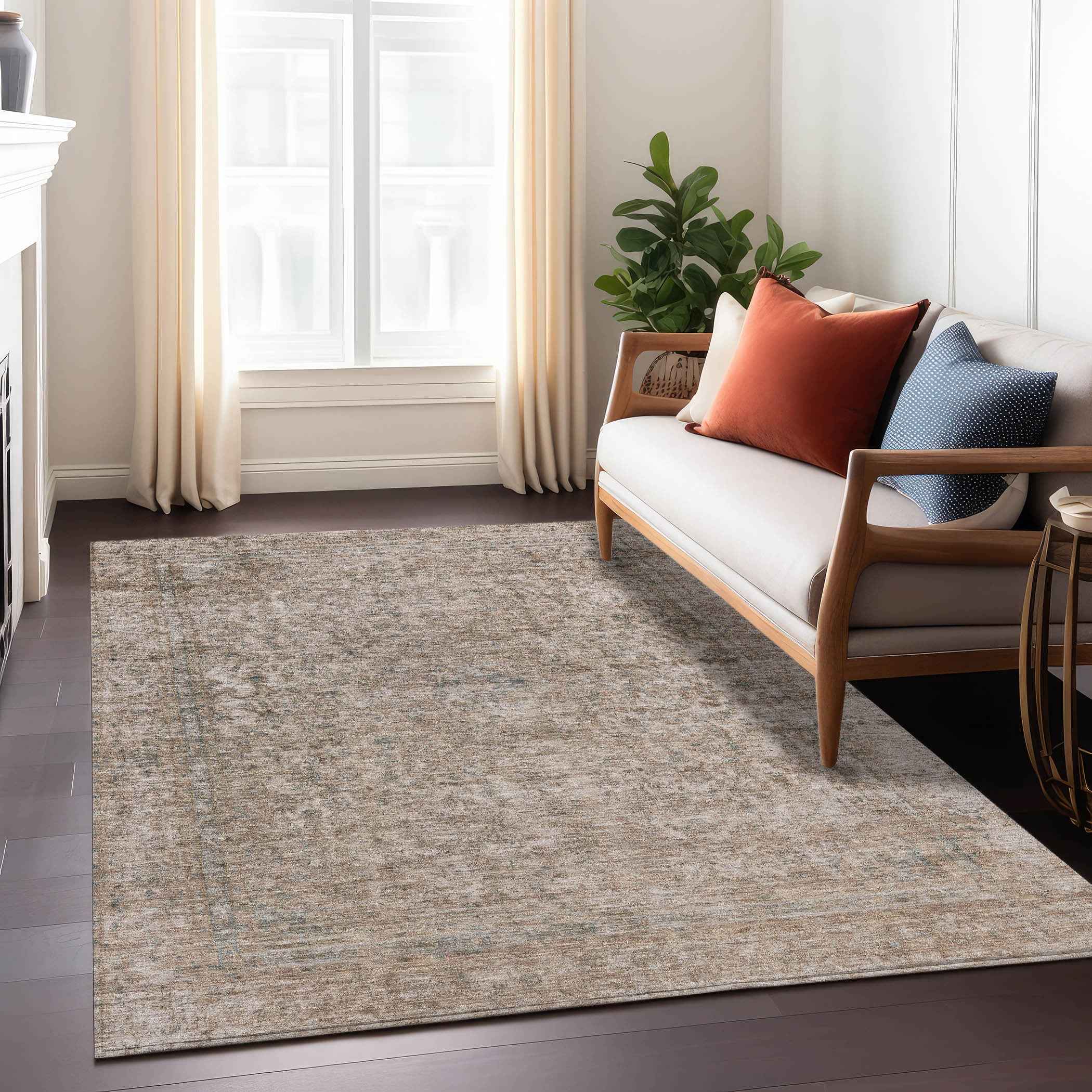 5' X 8' Brown And Beige Abstract Washable Indoor Outdoor Area Rug