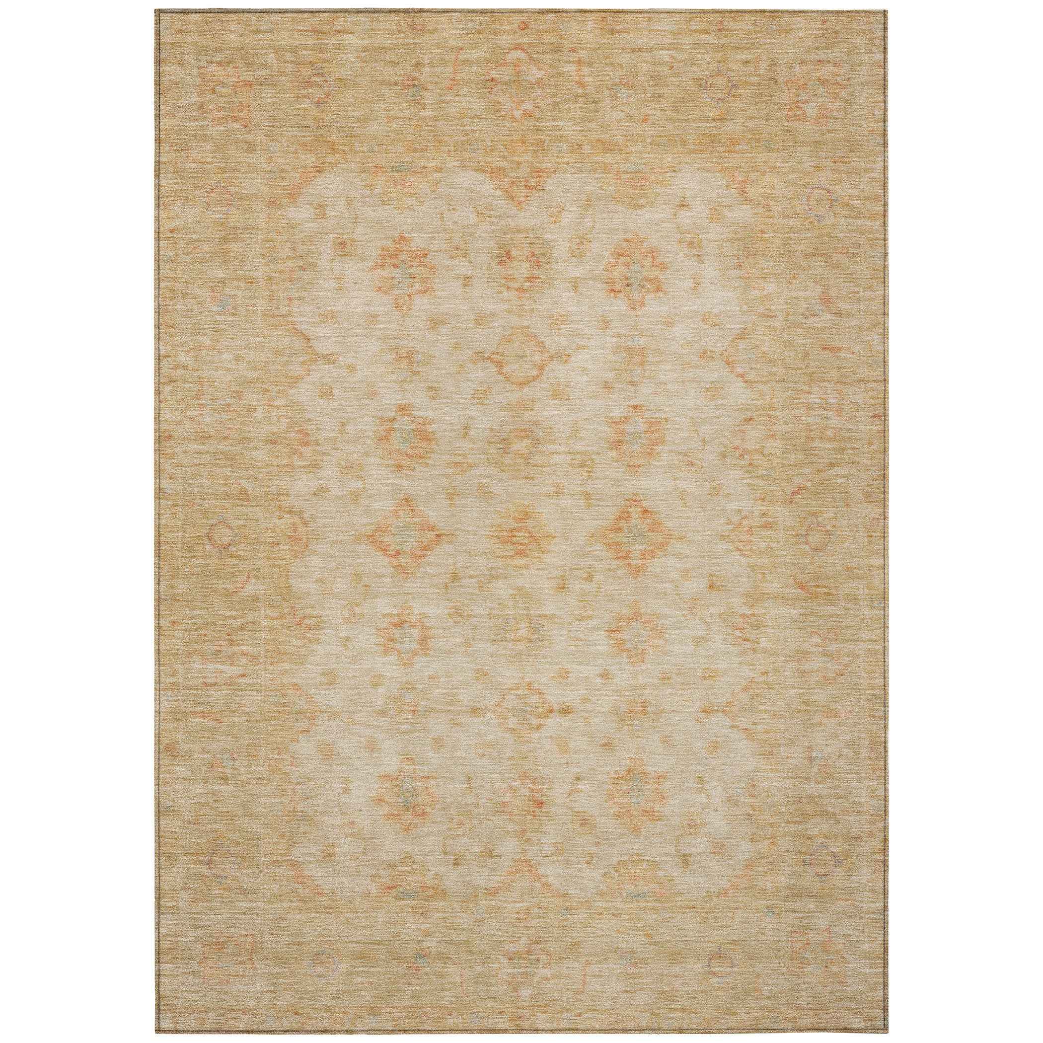 8' X 10' Beige And Rust Floral Medallion Washable Indoor Outdoor Area Rug