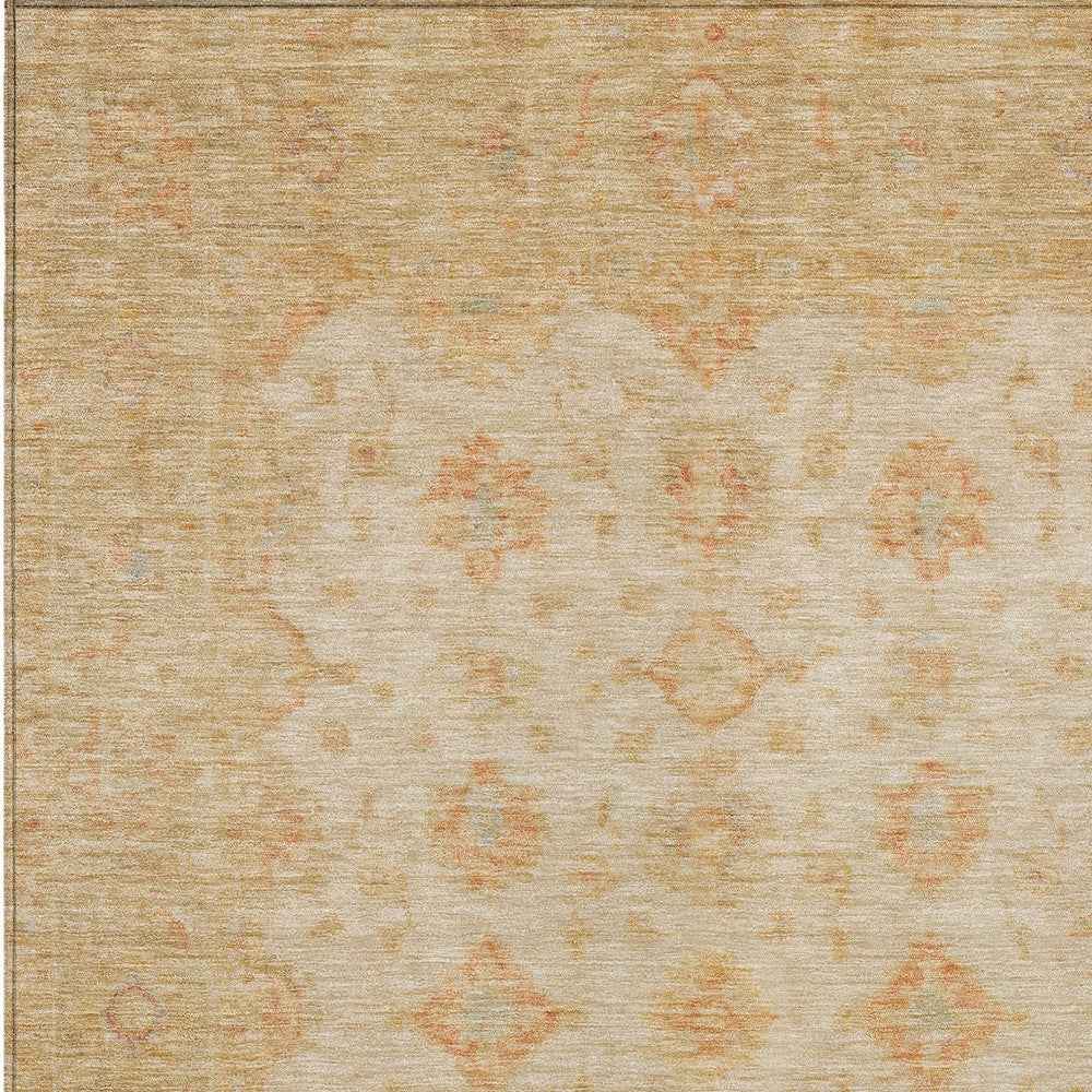 8' X 10' Beige And Rust Floral Medallion Washable Indoor Outdoor Area Rug