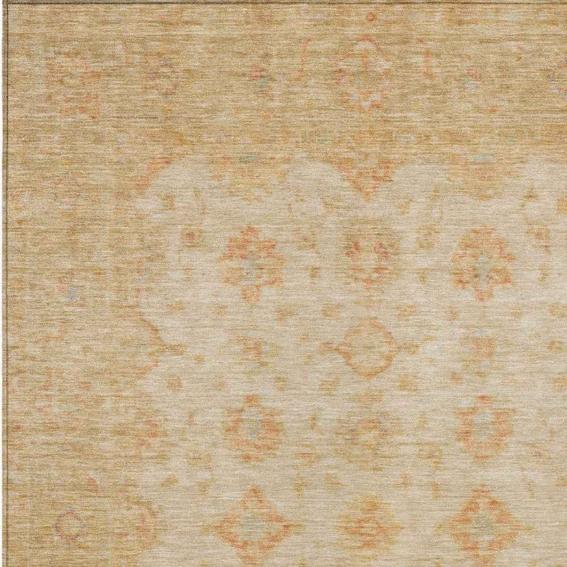 8' X 10' Beige And Rust Floral Medallion Washable Indoor Outdoor Area Rug