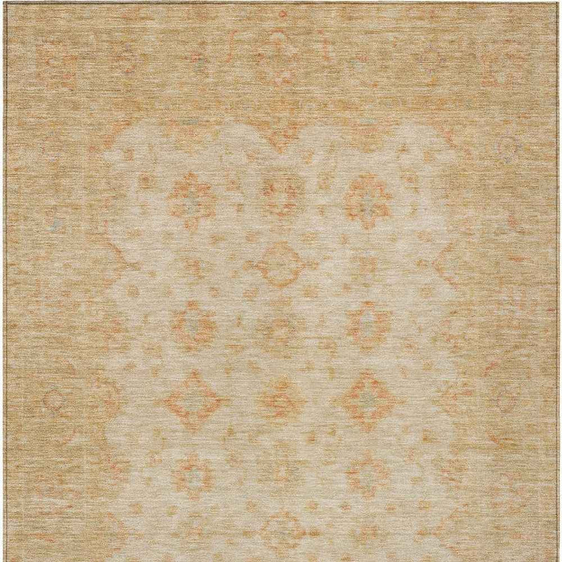 8' X 10' Beige And Rust Floral Medallion Washable Indoor Outdoor Area Rug